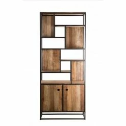 MACABANE ALIDA - Bibliothèque Haute 2 Portes 10 Open Space Teck Recyclé Acacia Mahogany Recyclé Et Métal - Brun -MACABANE Elegant store 18400613 3