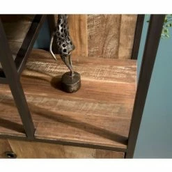 MACABANE ALIDA - Bibliothèque Haute 2 Portes 10 Open Space Teck Recyclé Acacia Mahogany Recyclé Et Métal - Brun -MACABANE Elegant store 18400613 5