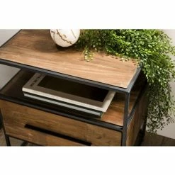 MACABANE ALIDA - Table D'appoint Marron 1 Tiroir 1 étagère Teck Recyclé Et Métal Noir - Brun -MACABANE Elegant store 18400615 3