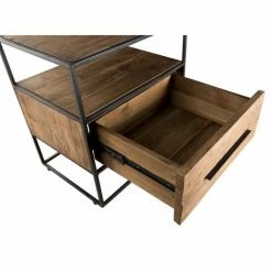 MACABANE ALIDA - Table D'appoint Marron 1 Tiroir 1 étagère Teck Recyclé Et Métal Noir - Brun -MACABANE Elegant store 18400615 4