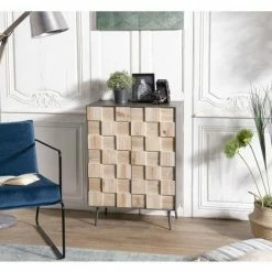 MACABANE CLEMENCE - Buffet 2 Portes Bois Sapin Et Pieds Métal - Naturel