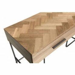 MACABANE CLEMENCE - Bureau 2 Tiroirs Bois Teck Pieds Métal Noir - Naturel -MACABANE Elegant store 18400620 5