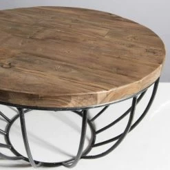 MACABANE ALIDA - Table Basse Coque Ronde 60x60cm Plateau Teck Recyclé Piétement Métal Noir - Brun -MACABANE Elegant store 18491117 3