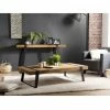 MACABANE ALIDA - Table Basse Rectangulaire 140x70cm Plateau Teck Recyclé Pieds Inclinés Métal Noir - Brun