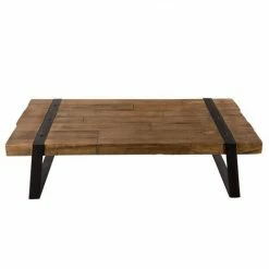 MACABANE ALIDA - Table Basse Rectangulaire 140x70cm Plateau Teck Recyclé Pieds Inclinés Métal Noir - Brun -MACABANE Elegant store 18544704 3