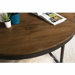 MACABANE ALIDA - Table Basse Ronde Marron 110x110cm Plateau Teck Recyclé Pieds Métal - Brun -MACABANE Elegant store 18544709 3