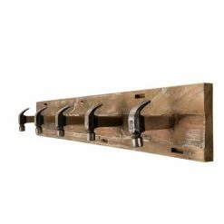 MACABANE ALIDA - Portemanteau Mural Marron 5 Crochets Marteaux Teck Recyclé Et Métal - Brun -MACABANE Elegant store 18544717 3