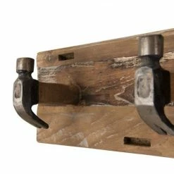 MACABANE ALIDA - Portemanteau Mural Marron 5 Crochets Marteaux Teck Recyclé Et Métal - Brun -MACABANE Elegant store 18544717 5