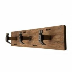 MACABANE ALIDA - Portemanteau Mural Marron 3 Crochets Marteaux Teck Recyclé Et Métal - Brun -MACABANE Elegant store 18544721 4