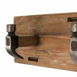 MACABANE ALIDA - Portemanteau Mural Marron 3 Crochets Marteaux Teck Recyclé Et Métal - Brun -MACABANE Elegant store 18544721 5