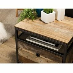 MACABANE ALIDA - Table Chevet D'appoint Avec Tablette 1 Tiroir Teck Recyclé Acacia Mahogany Recyclé Et Métal Noir - Brun -MACABANE Elegant store 18544725 3