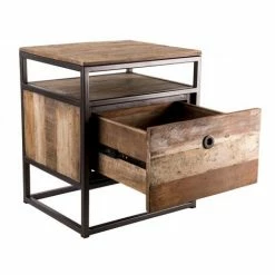 MACABANE ALIDA - Table Chevet D'appoint Avec Tablette 1 Tiroir Teck Recyclé Acacia Mahogany Recyclé Et Métal Noir - Brun -MACABANE Elegant store 18544725 4