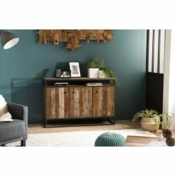 MACABANE ALIDA - Buffet Marron 3 Portes Et 1 étagère Teck Recyclé Acacia Mahogany Recyclé Et Métal Noir - Brun