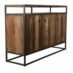 MACABANE ALIDA - Buffet Marron 3 Portes Et 1 étagère Teck Recyclé Acacia Mahogany Recyclé Et Métal Noir - Brun -MACABANE Elegant store 18544730 3