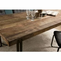 MACABANE ALIDA - Table à Manger Rectangulaire 200x90cm Teck Recyclé Acacia Mahogany Recyclé Pieds Métal Noir - Brun -MACABANE Elegant store 18544743 3