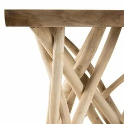 MACABANE LALY - Table D'appoint Nature - Plateau Carré 55x55cm Teck Pieds Bois Flotté - Bois Naturel -MACABANE Elegant store 18611434 4