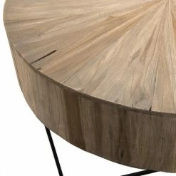 MACABANE LALY - Table Basse Ronde 90x90cm Bois Teck Naturel Pieds épingles Scandi Métal Noir - Bois Naturel -MACABANE Elegant store 18611445 4