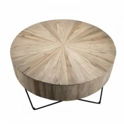 MACABANE LALY - Table Basse Ronde 90x90cm Bois Teck Naturel Pieds épingles Scandi Métal Noir - Bois Naturel -MACABANE Elegant store 18611445 5