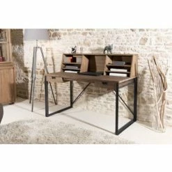 MACABANE ALIDA - Bureau 2 Tiroirs Avec étagères Teck Recyclé Métal Noir - Brun