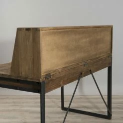 MACABANE ALIDA - Bureau 2 Tiroirs Avec étagères Teck Recyclé Métal Noir - Brun -MACABANE Elegant store 18639388 3