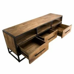 MACABANE ALIDA - Meuble TV Marron 3 Niches 3 Tiroirs Teck Recyclé Et Métal Noir - Brun -MACABANE Elegant store 18639397 4
