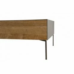 MACABANE MADISON - Table Basse Rectangulaire 111x60cm 2 Tiroirs Bois Teck Recyclé Métal Et Pieds Métal Gris Anthracite - Bois Naturel ; Métal Vernis Polyuréthane Noir -MACABANE Elegant store 18778413 4