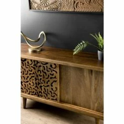 MACABANE IRENE - Buffet Bois Manguier 160x45cm 2 Portes Coulissantes 1 étagère Jaipur - Naturel -MACABANE Elegant store 18969342 3