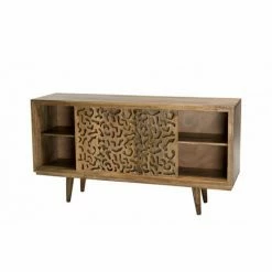 MACABANE IRENE - Buffet Bois Manguier 160x45cm 2 Portes Coulissantes 1 étagère Jaipur - Naturel -MACABANE Elegant store 18969342 4