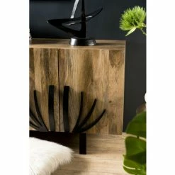 MACABANE IRENE - Buffet Bois Manguier 177x45cm 4 Portes 2 étagères Déco Branches Pieds Métal Bangalore - Naturel -MACABANE Elegant store 18969344 3