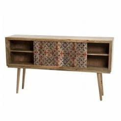 MACABANE IRENE - Console Bois Manguier 160x35cm 2 Portes Coulissantes 1 étagère Bhoutan - Naturel -MACABANE Elegant store 18969347 4