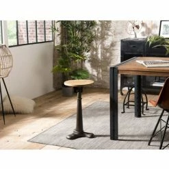 MACABANE ROBIN - Tabouret Industriel Assise Acacia Recyclé Hauteur Ajustable Pieds Métal Gris Anthracite - Anthracite