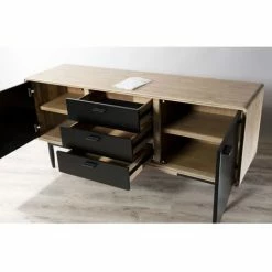 MACABANE AGATHE - Buffet 3 Tiroirs 2 Portes Bois Chêne Et Métal Noir - Chêne Clair Cérusé Et Noir -MACABANE Elegant store 19158747 3