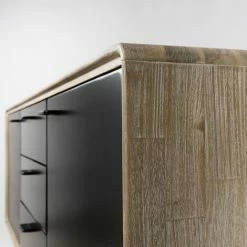 MACABANE AGATHE - Buffet 3 Tiroirs 2 Portes Bois Chêne Et Métal Noir - Chêne Clair Cérusé Et Noir -MACABANE Elegant store 19158747 5