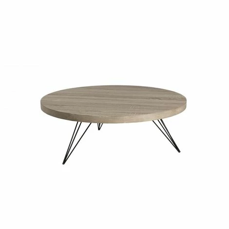 MACABANE FLEUR - Table Basse Ronde 90x90cm Plateau Bois Gris Pieds Métal Scandi Noir - Naturel 4 MACABANE FLEUR - Table Basse Ronde 90x90cm Plateau Bois Gris Pieds Métal Scandi Noir - Naturel – Image 2