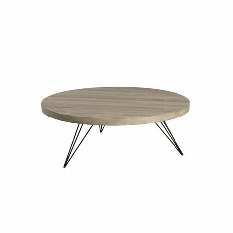 MACABANE FLEUR - Table Basse Ronde 90x90cm Plateau Bois Gris Pieds Métal Scandi Noir - Naturel 5 MACABANE FLEUR - Table Basse Ronde 90x90cm Plateau Bois Gris Pieds Métal Scandi Noir - Naturel – Image 3