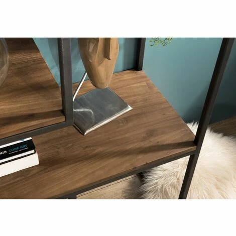 MACABANE ALIDA - Étagère Recto-Verso En Décalé 120x40x180cm Teck Recyclé Métal Noir - Brun 5 MACABANE ALIDA - Étagère Recto-Verso En Décalé 120x40x180cm Teck Recyclé Métal Noir - Brun – Image 3