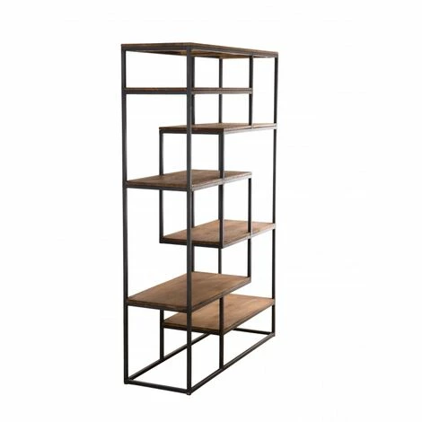 MACABANE ALIDA - Étagère Recto-Verso En Décalé 120x40x180cm Teck Recyclé Métal Noir - Brun 6 MACABANE ALIDA - Étagère Recto-Verso En Décalé 120x40x180cm Teck Recyclé Métal Noir - Brun – Image 4