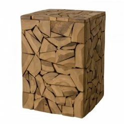 MACABANE SUZY - Table D'appoint Marron Carrée 30x30cm Mosaïque Bois Teck - Naturel -MACABANE Elegant store 19452711 5