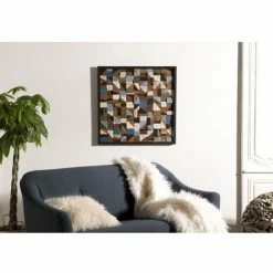 MACABANE SUZY - Décoration Murale Carrée 73x73cm Mosaïque Bois Teck Recyclé Multicolore - Naturel