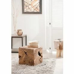 MACABANE ERIS - Cube Bois Nature En Teck - Naturel