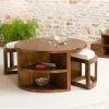 MACABANE EDEN - Table Basse Ronde Marron 2 Tabourets Avec Coussins écrus Bois Mindi - Chocolat -MACABANE Elegant store 19685013 1