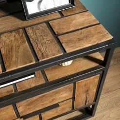 MACABANE ALIDA - Meuble TV 3 Tiroirs 1 étagère Teck Recyclé Métal Noir - Brun -MACABANE Elegant store 19685039 4