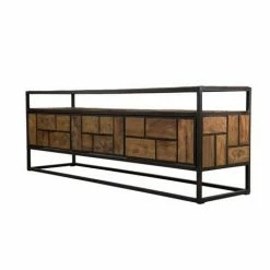 MACABANE ALIDA - Meuble TV 3 Tiroirs 1 étagère Teck Recyclé Métal Noir - Brun -MACABANE Elegant store 19685039 5