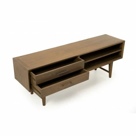 MACABANE LAURE - Meuble TV Marron 2 Tiroirs 2 Niches Bois Mindi - Noyer 5 MACABANE LAURE - Meuble TV Marron 2 Tiroirs 2 Niches Bois Mindi - Noyer – Image 3