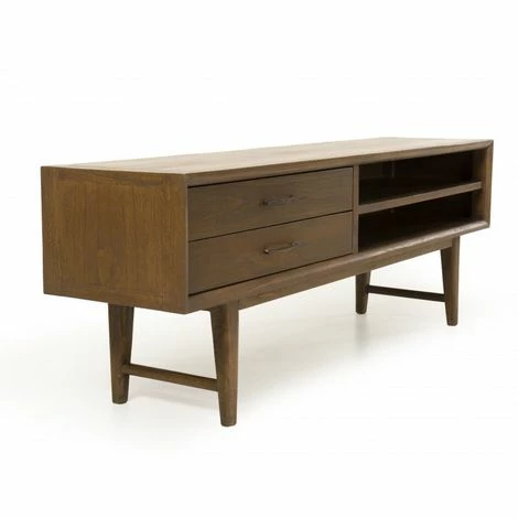 MACABANE LAURE - Meuble TV Marron 2 Tiroirs 2 Niches Bois Mindi - Noyer 7 MACABANE LAURE - Meuble TV Marron 2 Tiroirs 2 Niches Bois Mindi - Noyer – Image 5