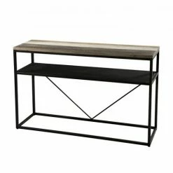 MACABANE LEANDRE - Console Noire Rectangulaire Avec Tablette Bois Acacia Et Acier Noir - Multicouleurs Vieillies -MACABANE Elegant store 20036980 2