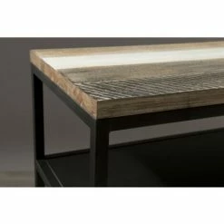MACABANE LEANDRE - Console Noire Rectangulaire Avec Tablette Bois Acacia Et Acier Noir - Multicouleurs Vieillies -MACABANE Elegant store 20036980 3