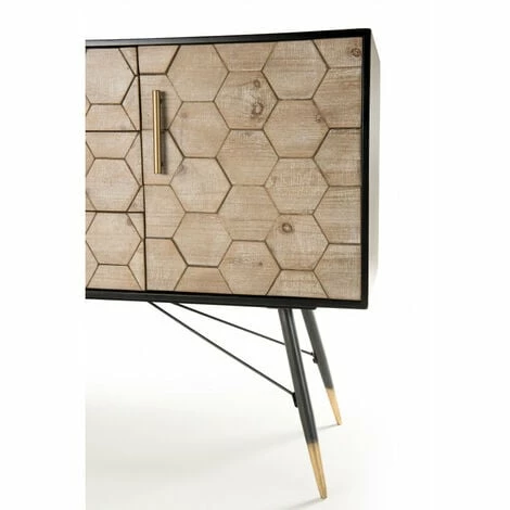 MACABANE DALIE - Buffet Noir 2 Portes 3 Tiroirs Scandi Bois Sapin Marqueté Pieds Métal Doré - Noir 5 MACABANE DALIE - Buffet Noir 2 Portes 3 Tiroirs Scandi Bois Sapin Marqueté Pieds Métal Doré - Noir – Image 3