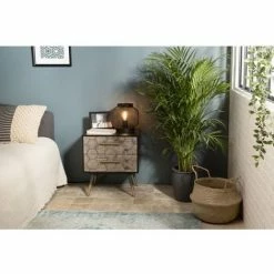 MACABANE DALIE - Chevet Noir 2 Tiroirs Scandi Bois Sapin Marqueté Pieds Métal Doré - Noir