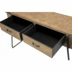 MACABANE HABY - Console 2 Tiroirs Plateau Naturel Sapin Marqueté Pieds Métal - Anthracite -MACABANE Elegant store 22790010 5